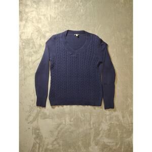 Talbots Sweater Women's S Navy Blue Cable Knit 100% Cotton Fisherman Casual